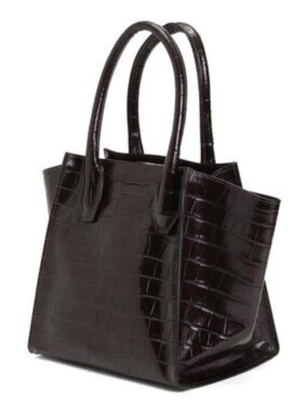 PRATESI Patent Leather Crocodile Structured Small Wing Gusset Tote